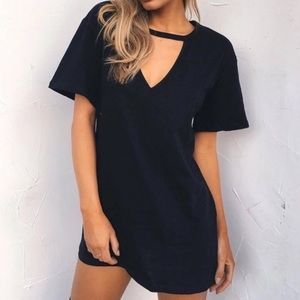 Black T-Shirt Dress w/ Cutout Neck Large